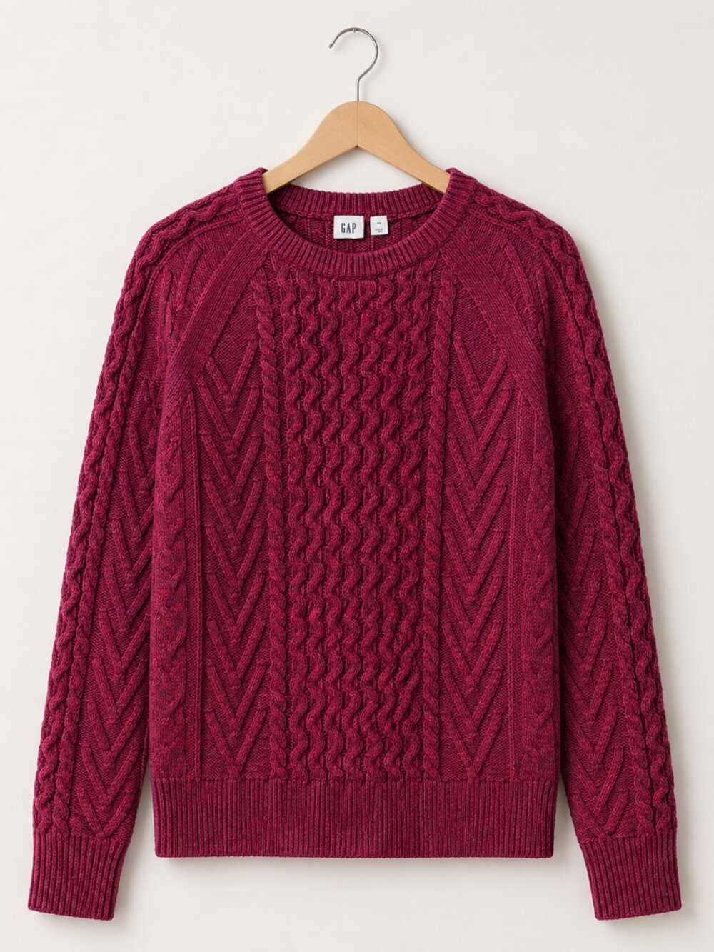 GAP S Cable Cotton Knit Marled Berry Crewneck Sweater Y2K Preppy